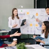 The Conferences,Training Education, Business, start up Concept.Group of smart Business Finance Corporate Development and Businessman making presentation